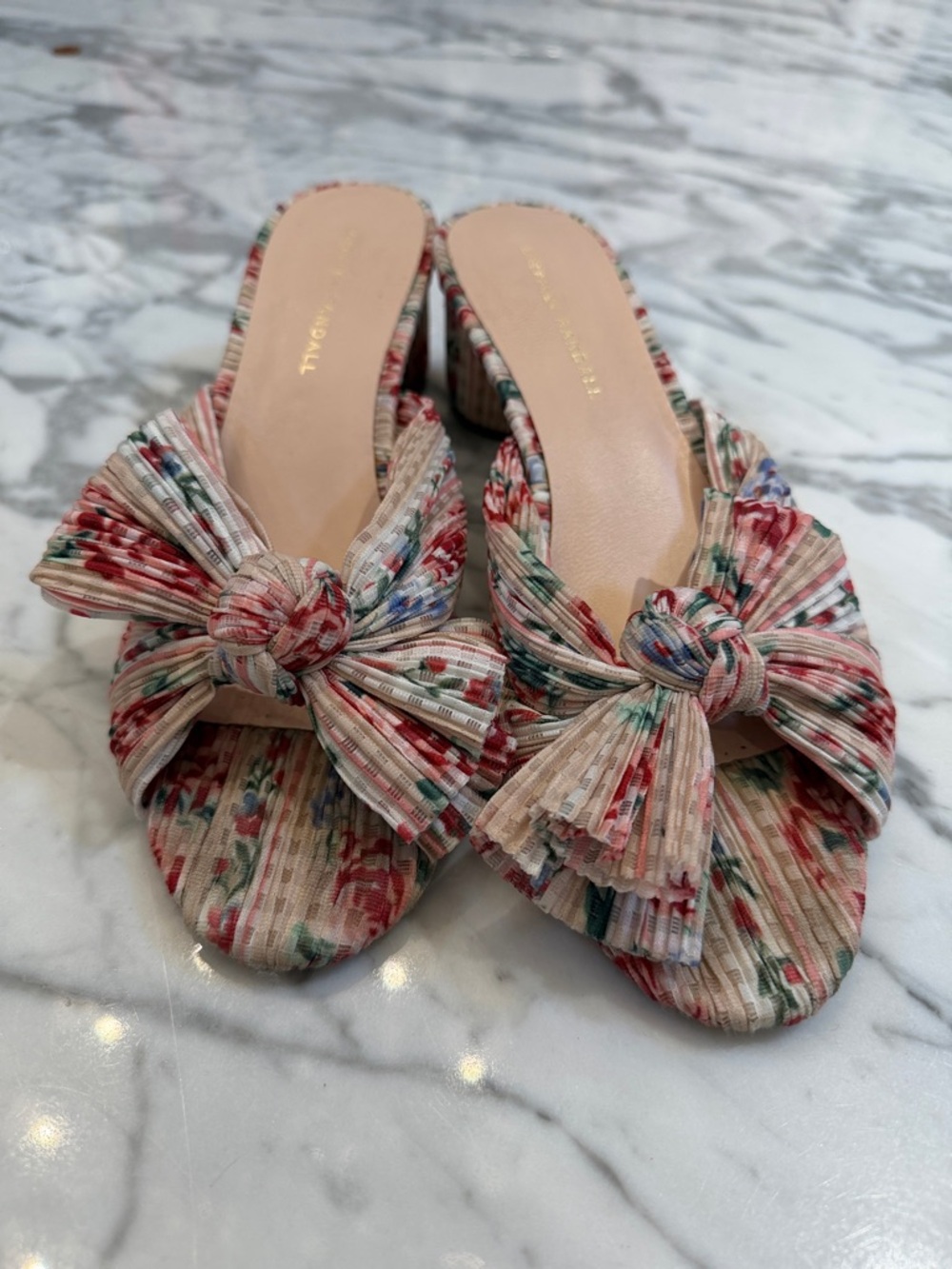 Loeffler Randall Floral Knot Slide Sandals in Pink Multi